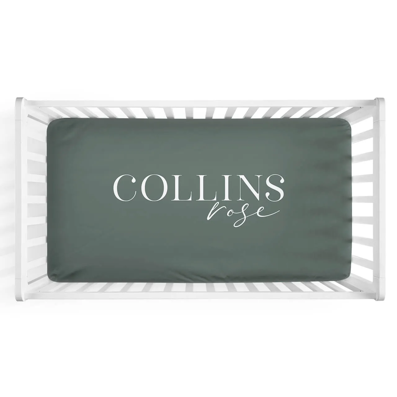Personalized Crib Sheet in Emerald Green | Modern Font Duo