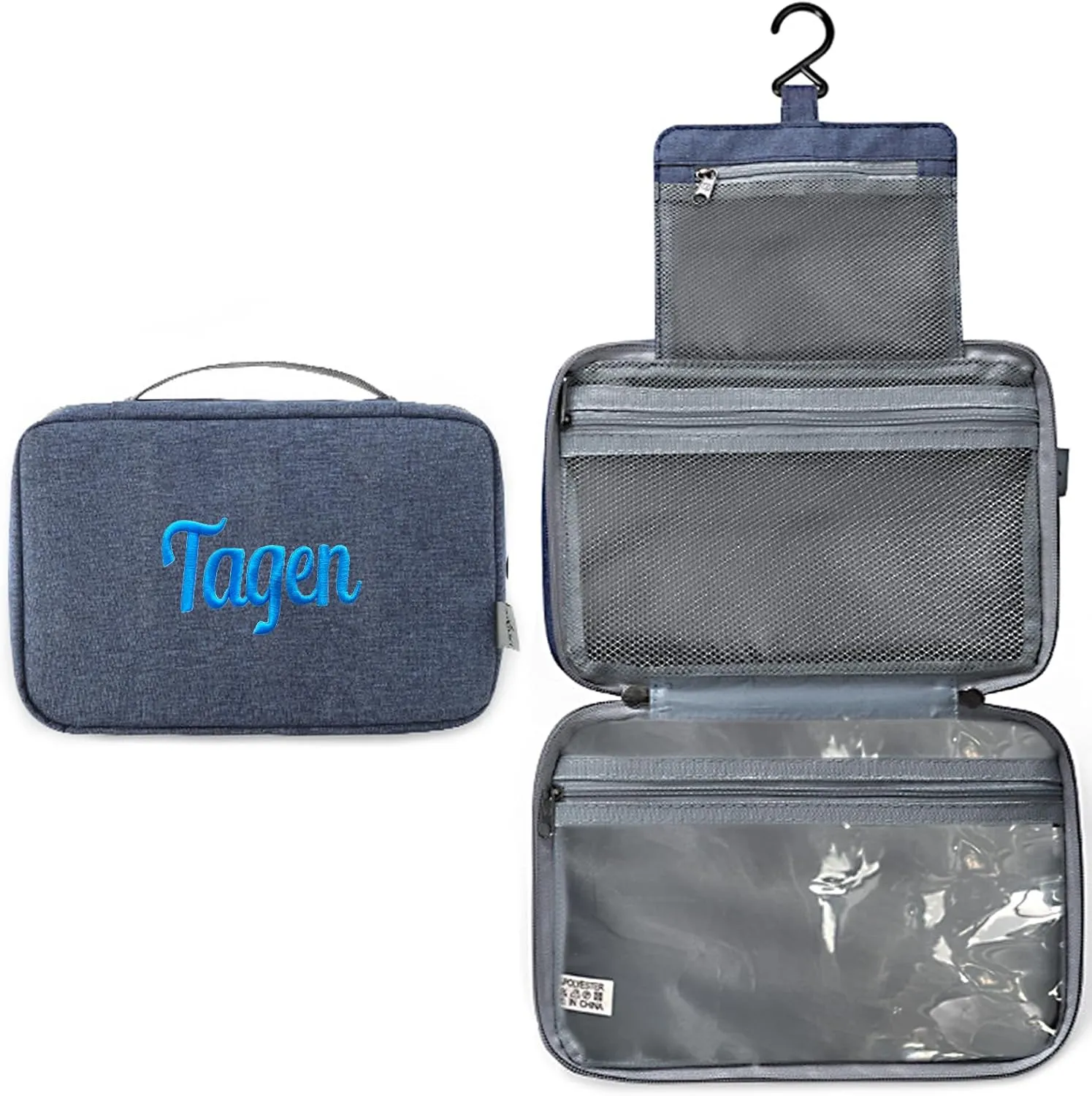 Personalized Travel Toiletry Bag for Women with Custom Name Embroidery - Large Hanging Cosmetic Organizer, Waterproof Makeup Bag, Spa & Vacation Essentials Case (Navy blue)