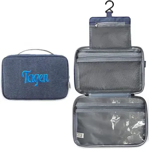 Personalized Travel Toiletry Bag for Women with Custom Name Embroidery - Large Hanging Cosmetic Organizer, Waterproof Makeup Bag, Spa & Vacation Essentials Case (Navy blue)