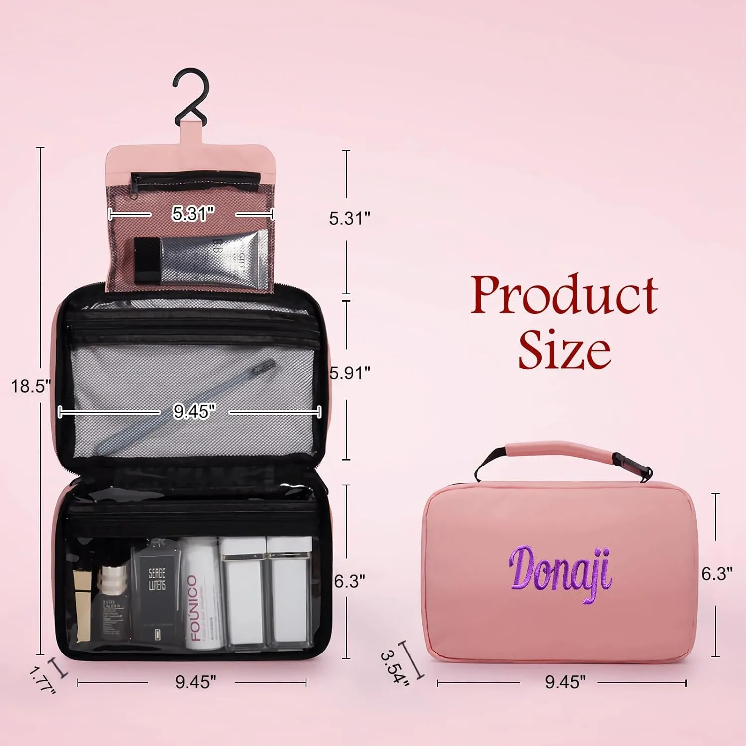 Personalized Travel Toiletry Bag for Women with Custom Name Embroidery - Large Hanging Cosmetic Organizer, Waterproof Makeup Bag, Spa & Vacation Essentials Case (White)