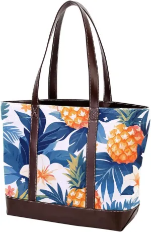 Pineapple Flowers-1852 Tote Bags Durable Leather Canvas Purses and Handbags for Women Top Handle Shoulder Satchel Hobo Bags