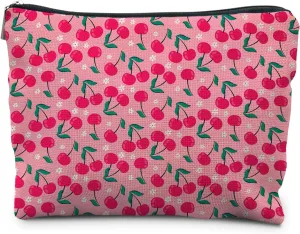 Pink Cherry Makeup Bag, Coquette Makeup Bag, Cherry Accessories for Women, Cherry Stuff, Aesthetic Makeup Bag, Cherry Print Cosmetic Bags Toiletry Bag for Women, Preppy Cosmetic Bag