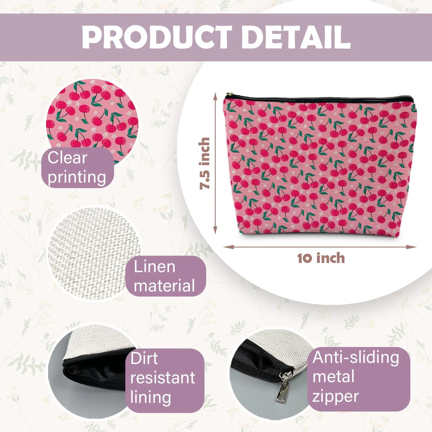 Pink Cherry Makeup Bag, Coquette Makeup Bag, Cherry Accessories for Women, Cherry Stuff, Aesthetic Makeup Bag, Cherry Print Cosmetic Bags Toiletry Bag for Women, Preppy Cosmetic Bag