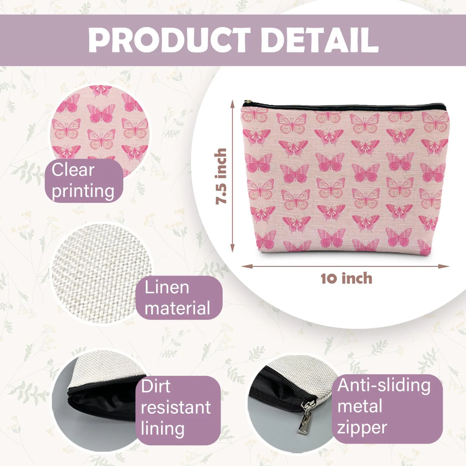 Pink Coquette Butterfly Makeup Pouch - Preppy Aesthetic Makeup Bag Gift for Teen Girls