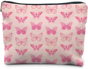 Pink Coquette Butterfly Makeup Pouch - Preppy Aesthetic Makeup Bag Gift for Teen Girls