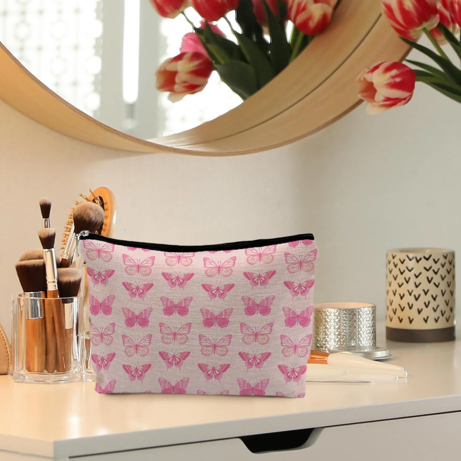 Pink Coquette Butterfly Makeup Pouch - Preppy Aesthetic Makeup Bag Gift for Teen Girls