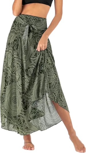 PNKJ Women Bohemian Mandala Floral Print Rayon Hippie Maxi Skirt Boho Summer Beach Dress
