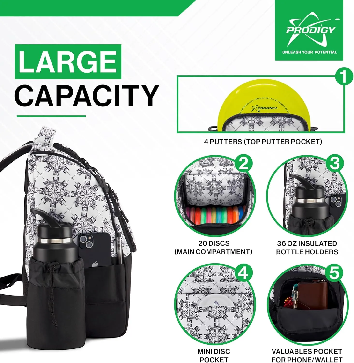 Prodigy Disc Ascent Disc Golf Backpack, Beginner Frisbee Backpack with 18  Disc Capacity, Lightweight Golf Starter Bag, Essential Accessories