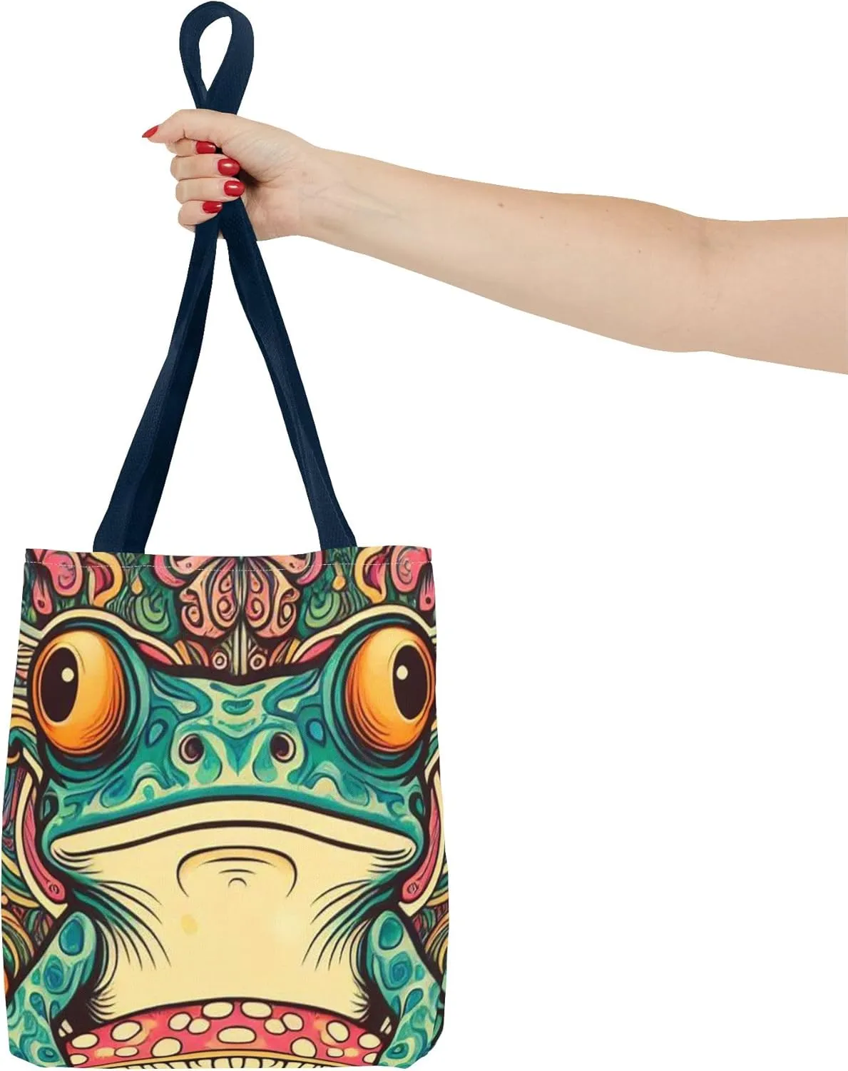 Psychedelic Frog Tote Bag  Trippy Hippy Style Eco-Friendly Reusable Shopping Bag for Women