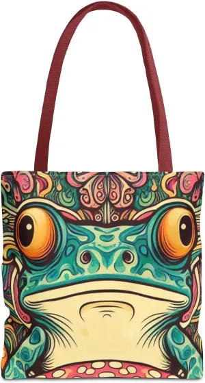 Psychedelic Frog Tote Bag  Trippy Hippy Style Eco-Friendly Reusable Shopping Bag for Women