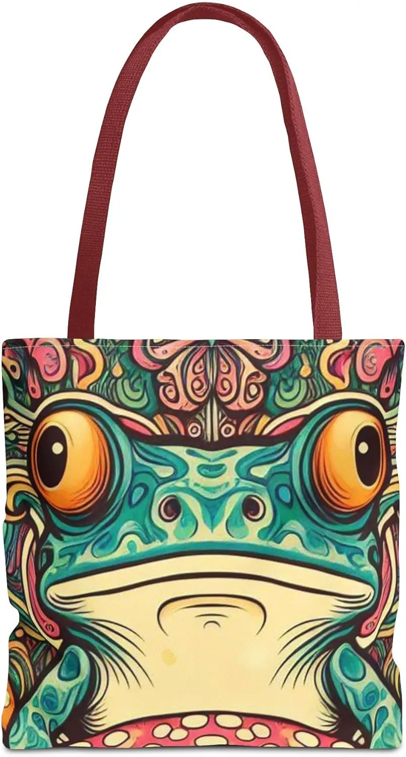 Psychedelic Frog Tote Bag  Trippy Hippy Style Eco-Friendly Reusable Shopping Bag for Women