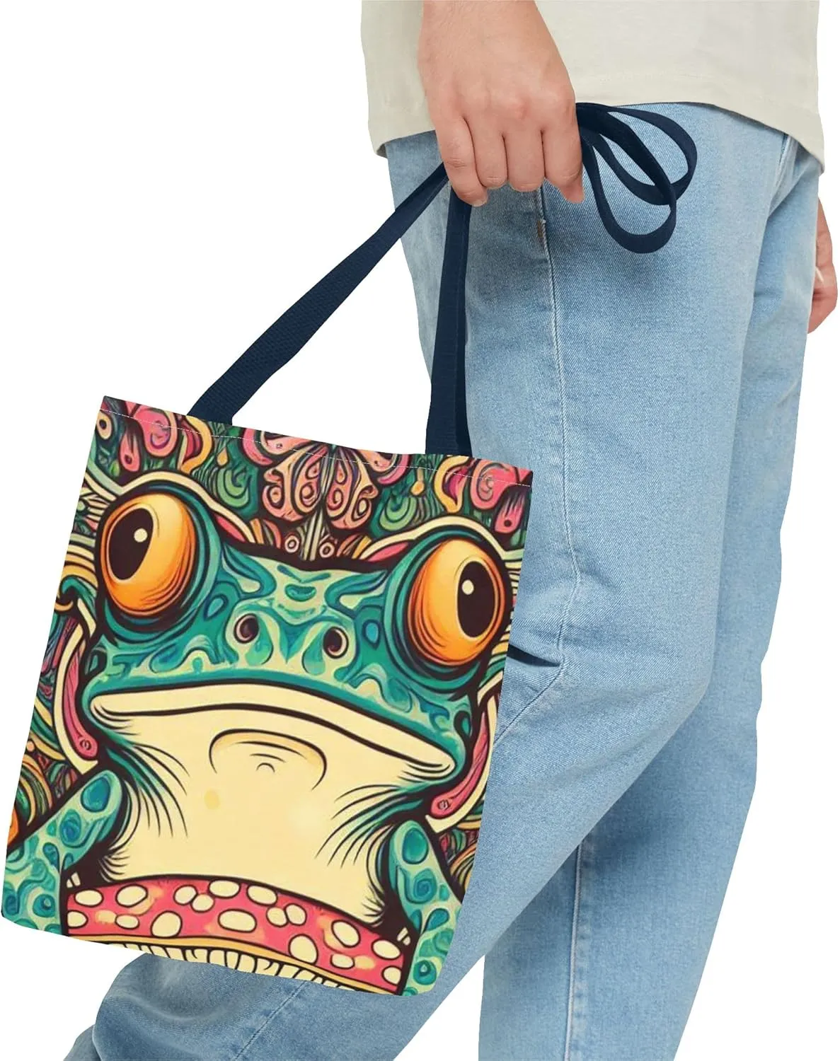Psychedelic Frog Tote Bag  Trippy Hippy Style Eco-Friendly Reusable Shopping Bag for Women