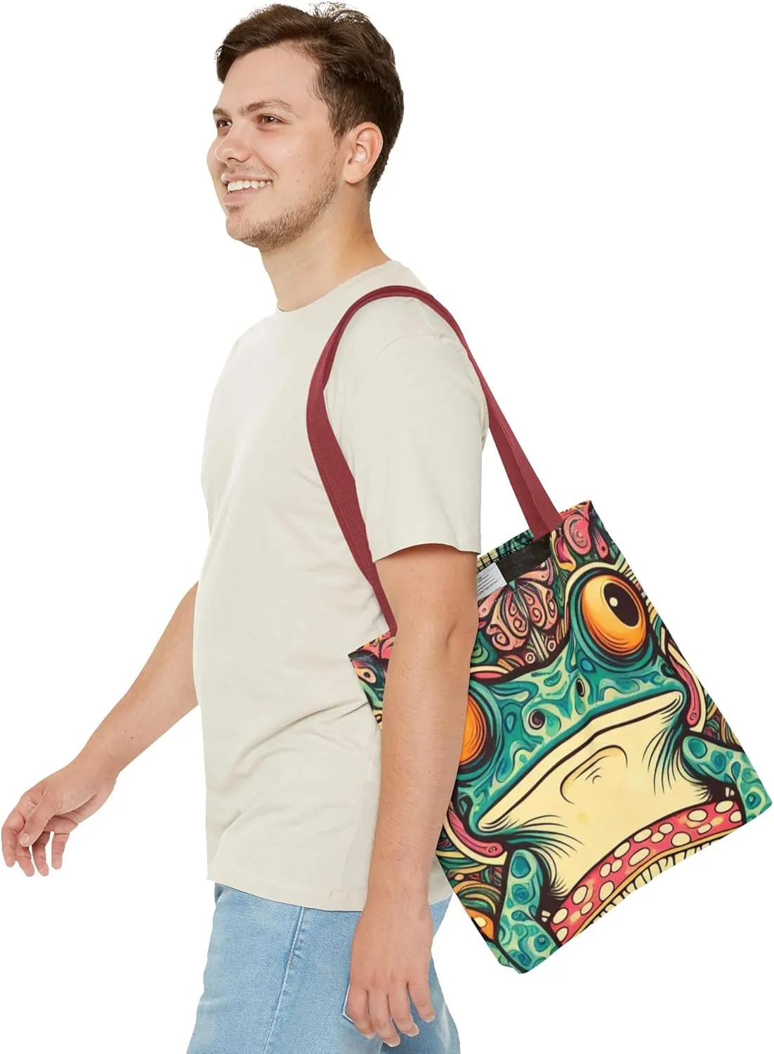 Psychedelic Frog Tote Bag  Trippy Hippy Style Eco-Friendly Reusable Shopping Bag for Women