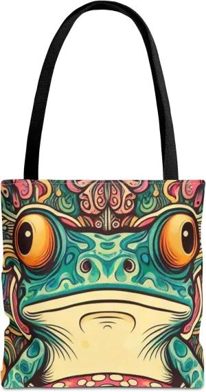 Psychedelic Frog Tote Bag  Trippy Hippy Style Eco-Friendly Reusable Shopping Bag for Women