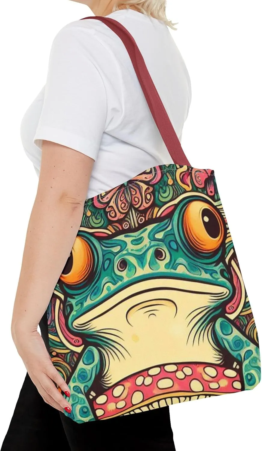 Psychedelic Frog Tote Bag  Trippy Hippy Style Eco-Friendly Reusable Shopping Bag for Women