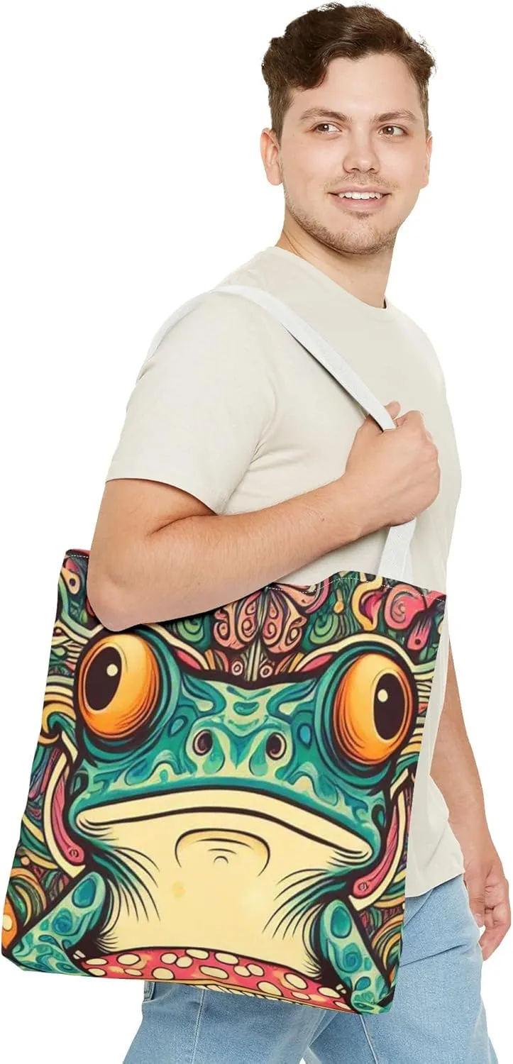 Psychedelic Frog Tote Bag  Trippy Hippy Style Eco-Friendly Reusable Shopping Bag for Women