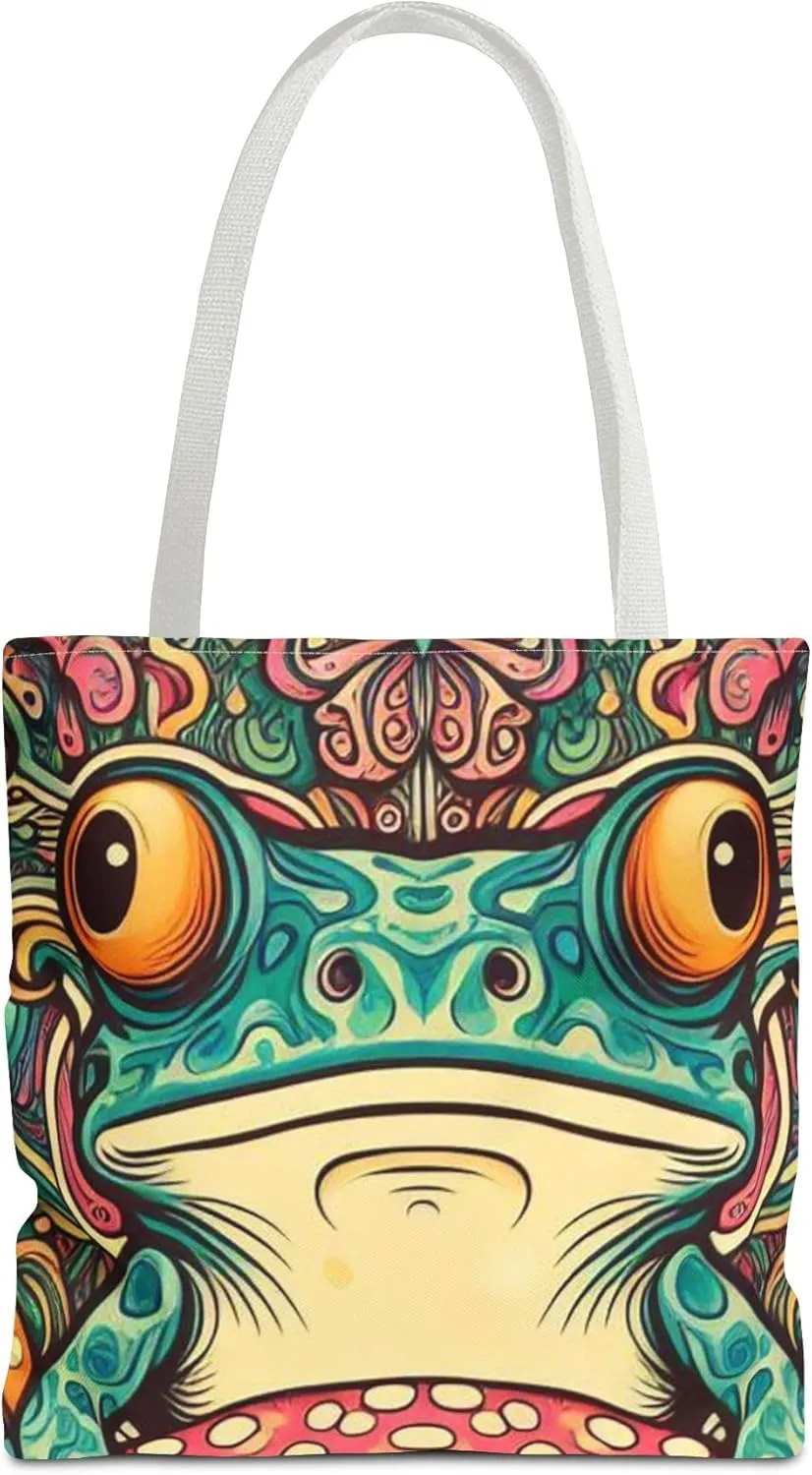 Psychedelic Frog Tote Bag  Trippy Hippy Style Eco-Friendly Reusable Shopping Bag for Women