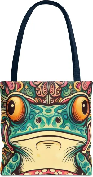 Psychedelic Frog Tote Bag  Trippy Hippy Style Eco-Friendly Reusable Shopping Bag for Women