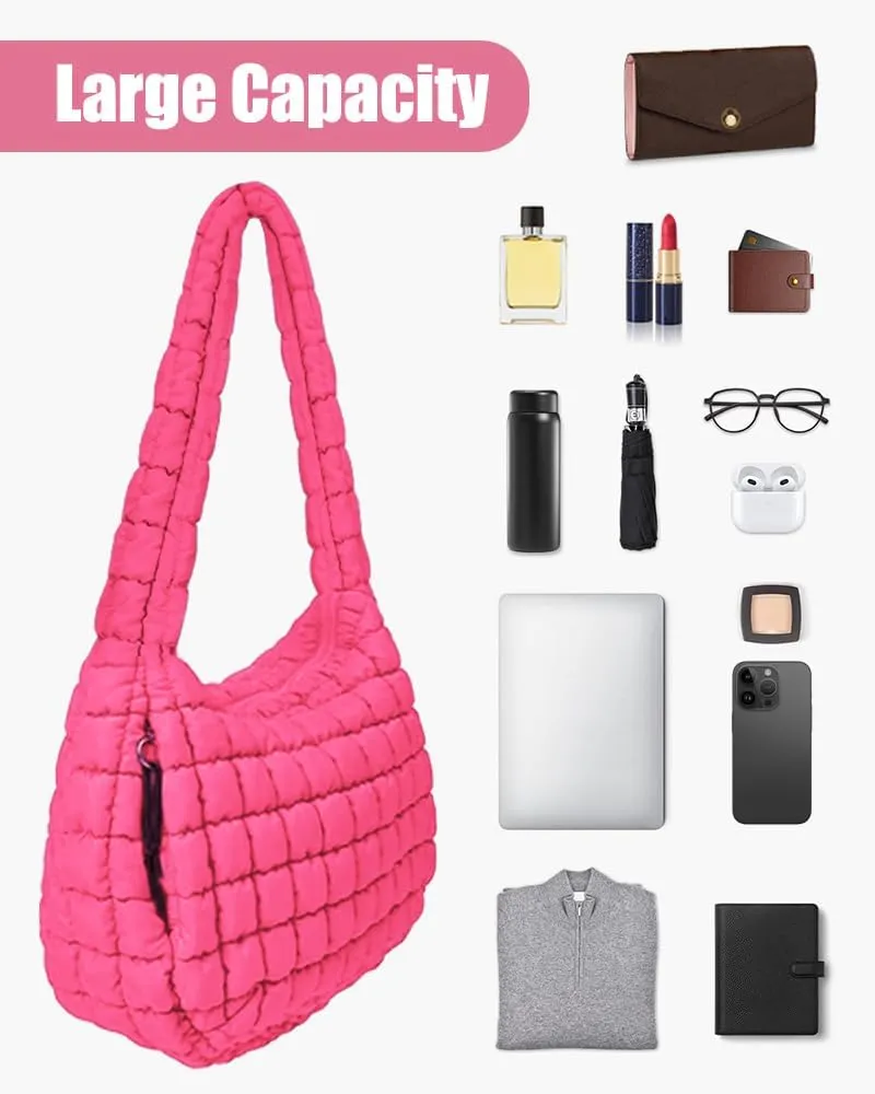 Puffer Tote Bag for Women Large Lightweight Crossbody Shoulder Bag Quilted Puffy Hobo Handbags