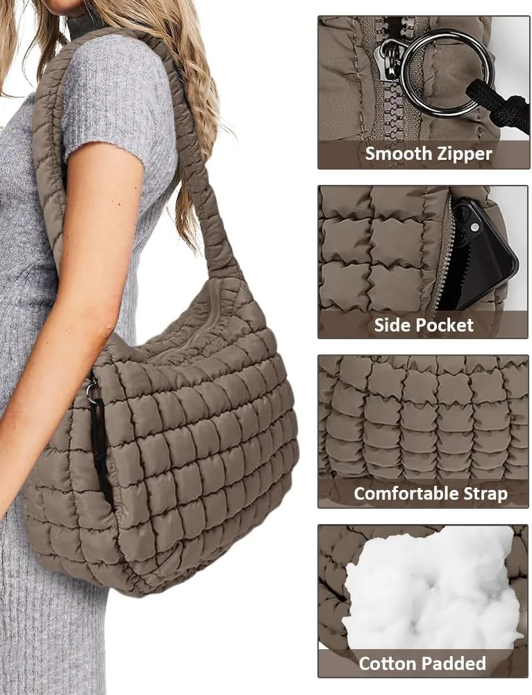 Puffer Tote Bag for Women Large Lightweight Crossbody Shoulder Bag Quilted Puffy Hobo Handbags