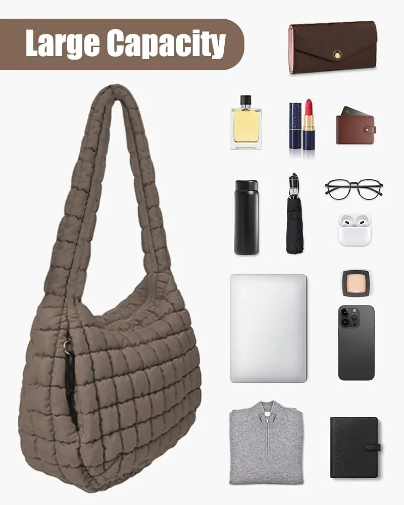 Puffer Tote Bag for Women Large Lightweight Crossbody Shoulder Bag Quilted Puffy Hobo Handbags