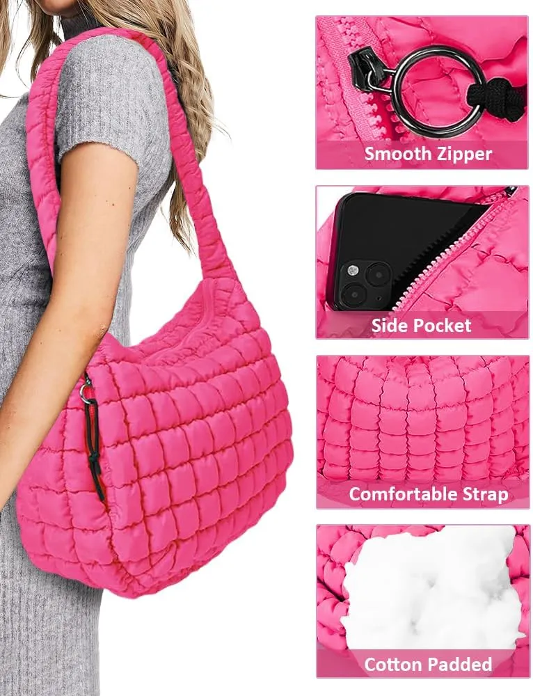 Puffer Tote Bag for Women Large Lightweight Crossbody Shoulder Bag Quilted Puffy Hobo Handbags