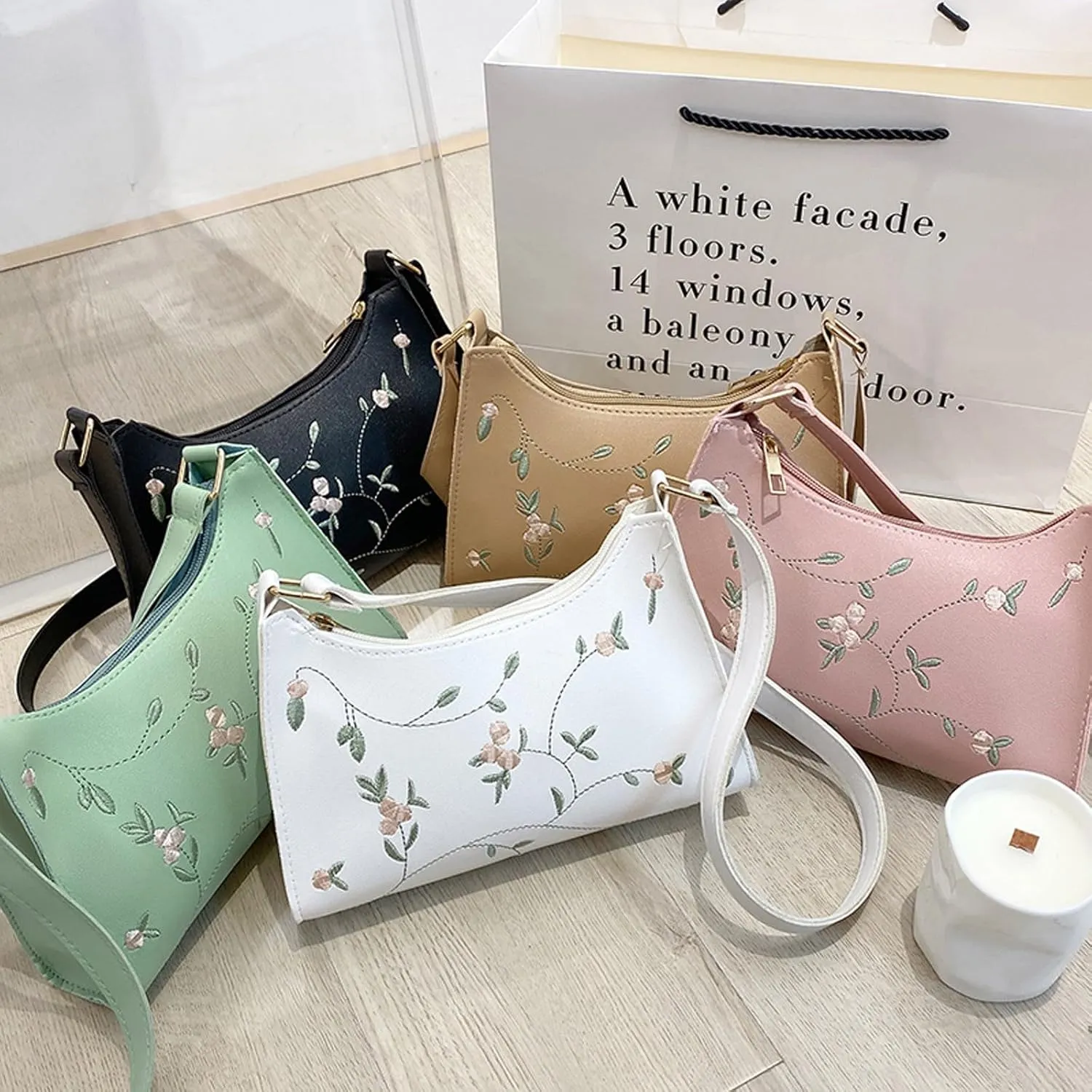 Puffer Tote Bag Mini Artificial Leather Embroidery Underarm Bag Phone Bag Shoulder Bag Messenger Bag For Shopping