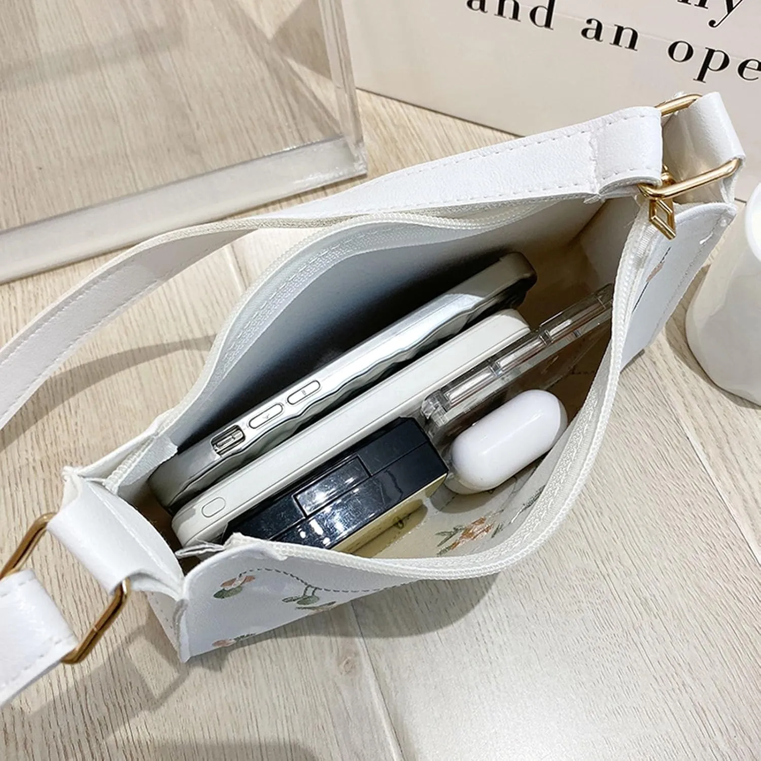 Puffer Tote Bag Mini Artificial Leather Embroidery Underarm Bag Phone Bag Shoulder Bag Messenger Bag For Shopping