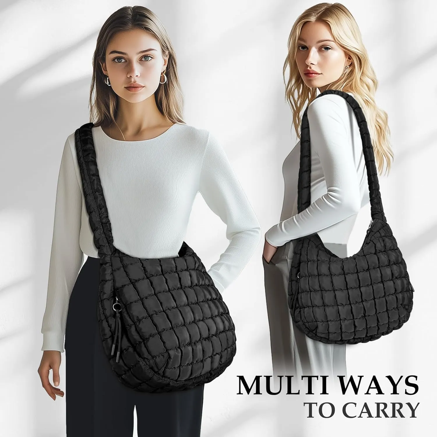Puffer Tote Bag Quilted Carryall Bag Crossbody Bag Puffy Shoulder Bag for Women Lightweight Hobo Bags