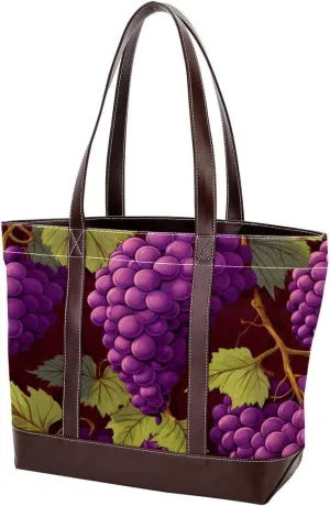Purple Grape-2014 Tote Bags Durable Leather Canvas Purses and Handbags for Women Top Handle Shoulder Satchel Hobo Bags