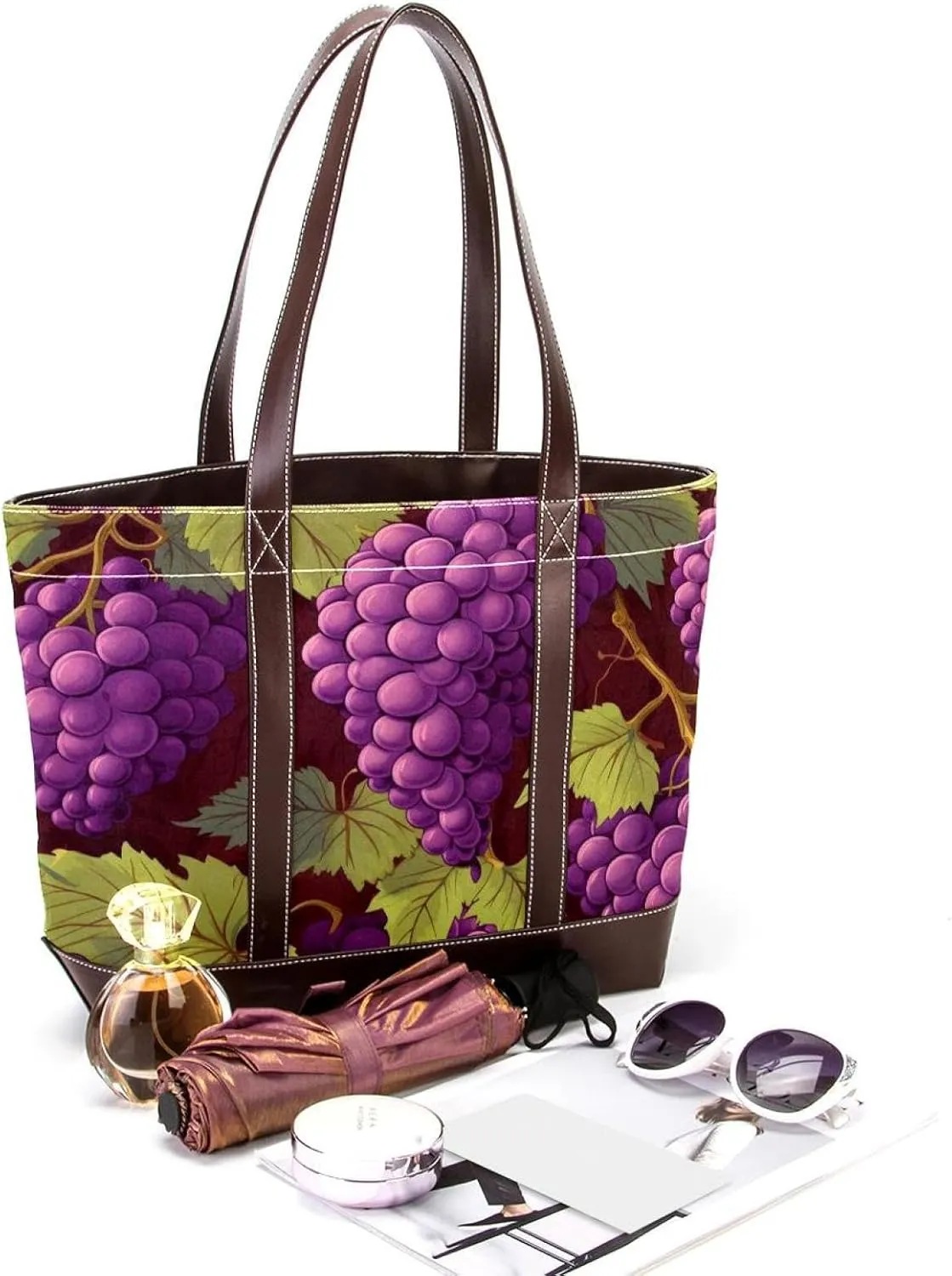 Purple Grape-2014 Tote Bags Durable Leather Canvas Purses and Handbags for Women Top Handle Shoulder Satchel Hobo Bags