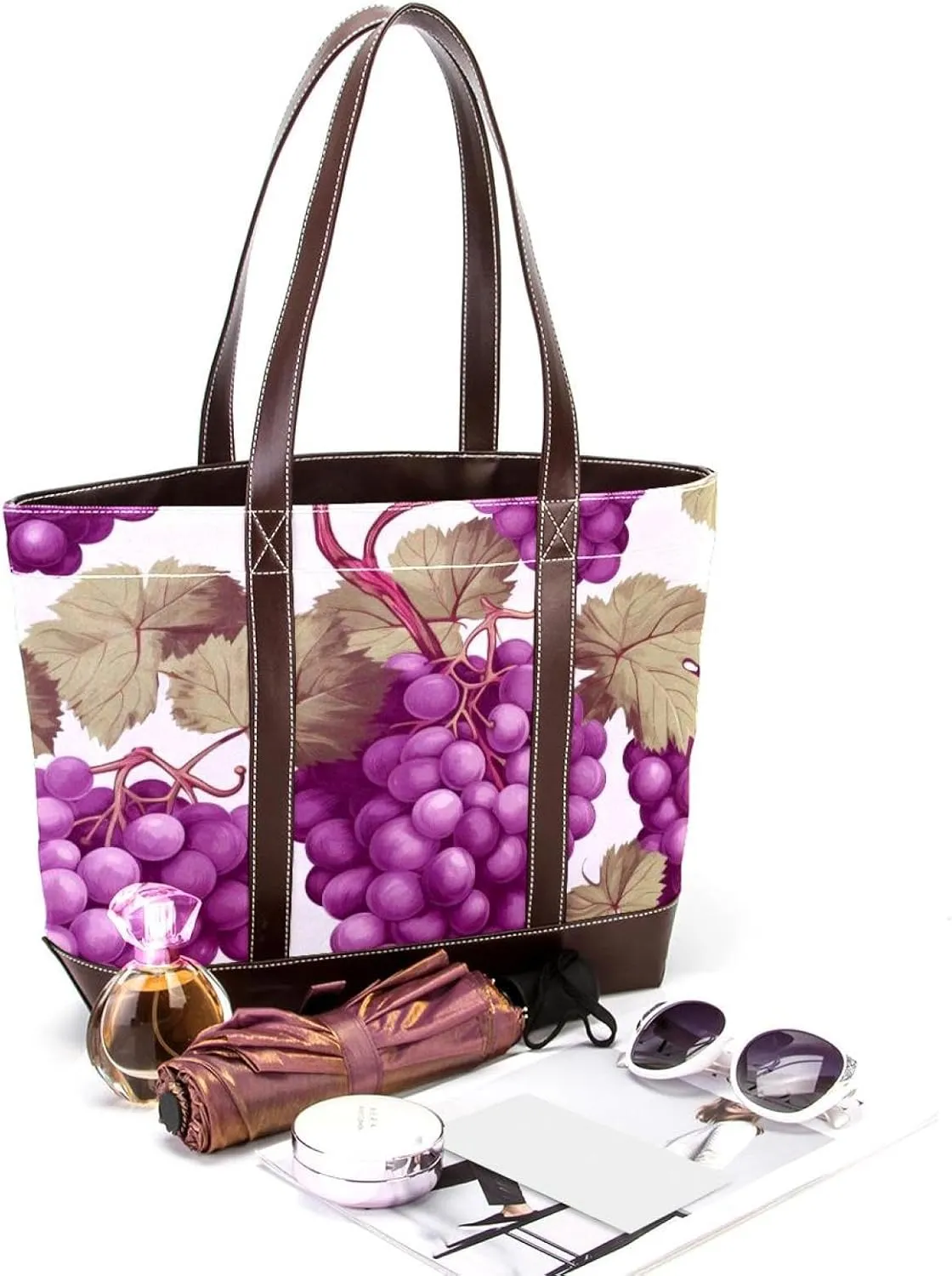Purple Grape-2014 Tote Bags Durable Leather Canvas Purses and Handbags for Women Top Handle Shoulder Satchel Hobo Bags