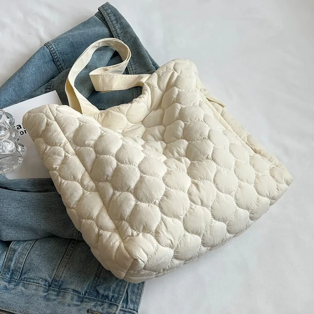 Quilted Tote Bag Handbag for Women Solid Color Padding Shoulder Crossbody Bag Fashion Lightweight Simple Hobo