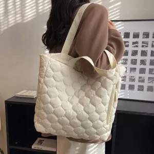 Quilted Tote Bag Handbag for Women Solid Color Padding Shoulder Crossbody Bag Fashion Lightweight Simple Hobo