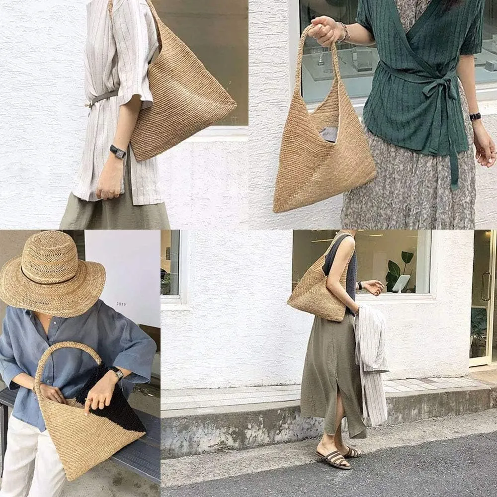 Raffia Knitted Handbags for Women Handmade Casual Beach Shoulder Bag Classic Fashion Woven Tote Bags