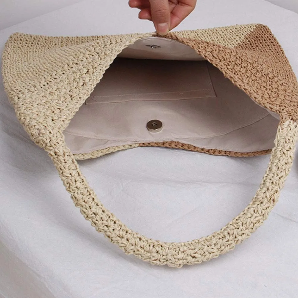 Raffia Knitted Handbags for Women Handmade Casual Beach Shoulder Bag Classic Fashion Woven Tote Bags