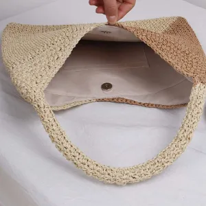 Raffia Knitted Handbags for Women Handmade Casual Beach Shoulder Bag Classic Fashion Woven Tote Bags
