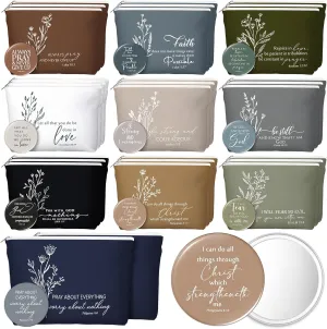 Reginary 30 Set Christian Gifts for Women include 30 Religious Canvas Makeup Bags 30 Bible Verse Compact Mirrors Church Inspirational Gifts for Mother Sister Travel(Neutral Colors,Aesthetic Style)