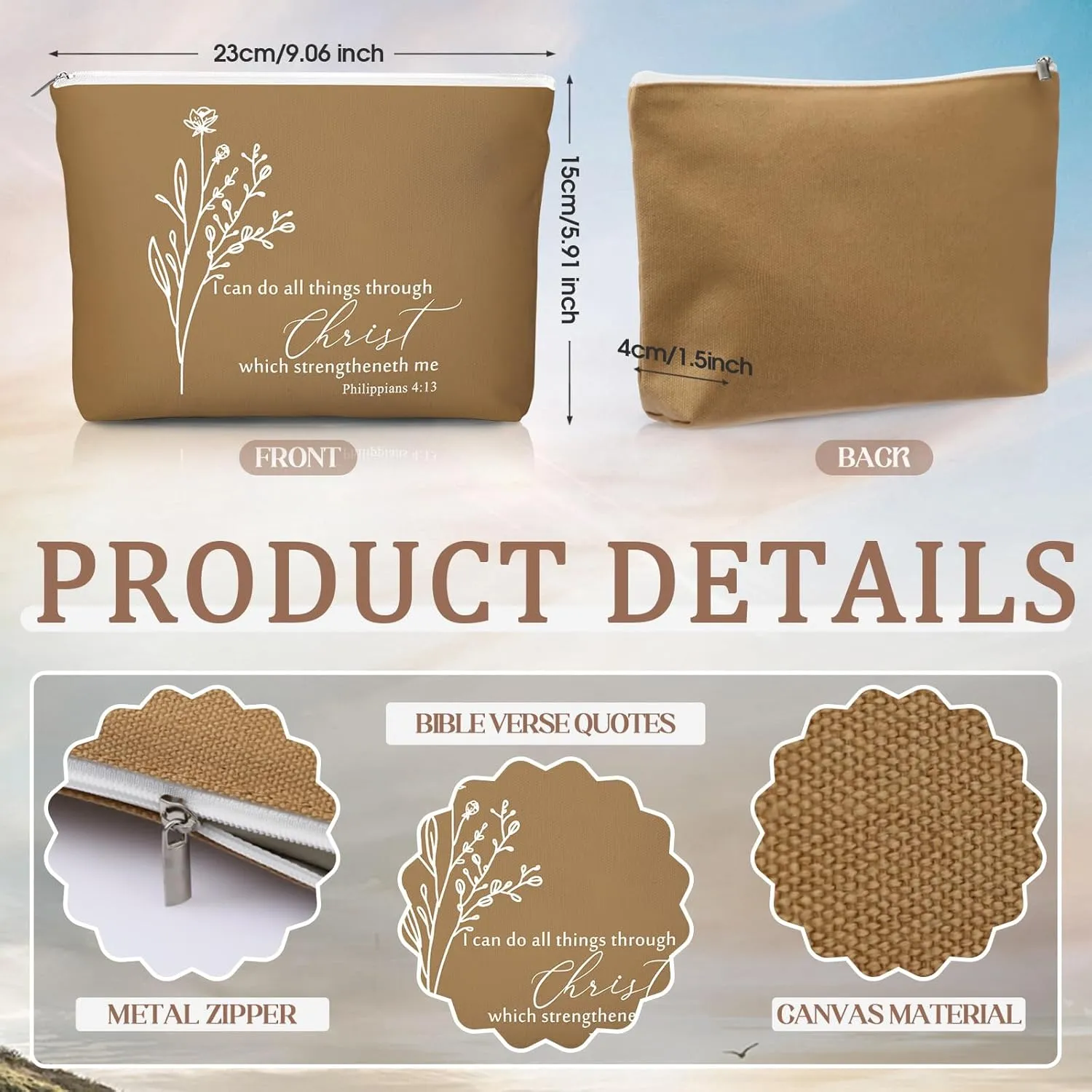 Reginary 30 Set Christian Gifts for Women include 30 Religious Canvas Makeup Bags 30 Bible Verse Compact Mirrors Church Inspirational Gifts for Mother Sister Travel(Neutral Colors,Aesthetic Style)