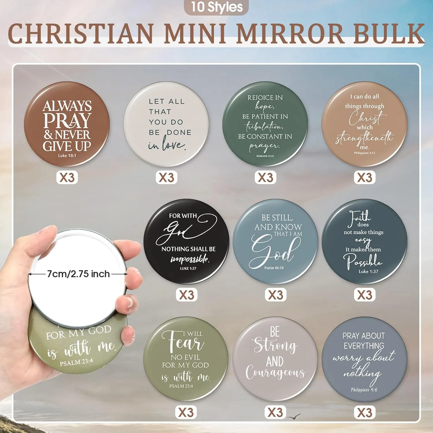 Reginary 30 Set Christian Gifts for Women include 30 Religious Canvas Makeup Bags 30 Bible Verse Compact Mirrors Church Inspirational Gifts for Mother Sister Travel(Neutral Colors,Aesthetic Style)