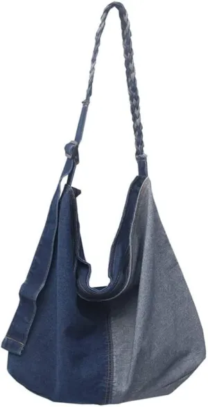 Retro Shoulder Bag for Women Denim Crossbody Casual Lightweight Shopper Handbag