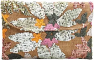 RICHTRUE Sequin Beaded Purse Boho Flower Embroidery Evening Clutch Purses Women Elegant Flap Envelope Y2k Party Bag