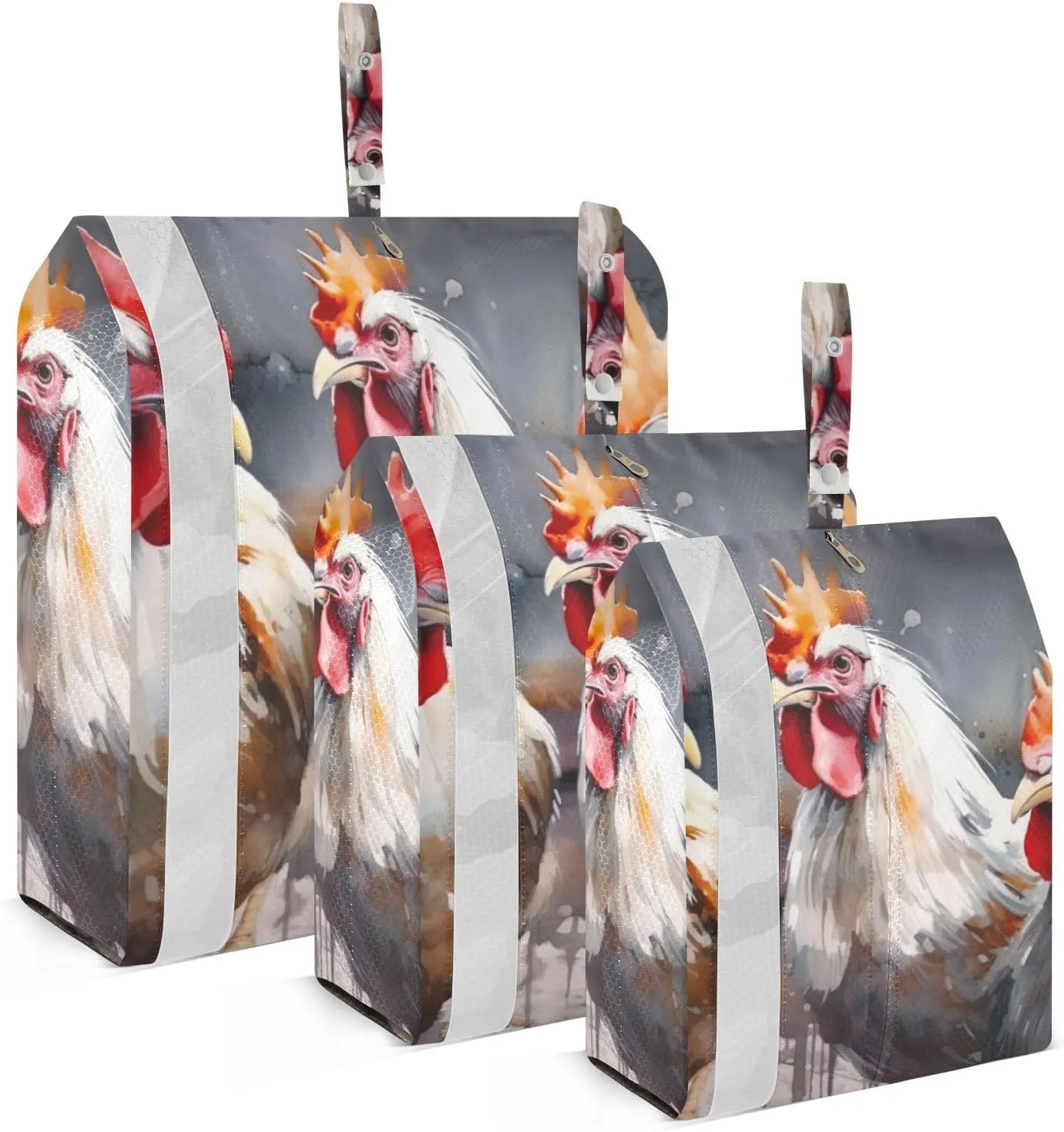 Roosters Painting Packing Cubes Set of 3, Lightweight Travel Luggage Organizers Foldable Bags for Easy Packing and Organization
