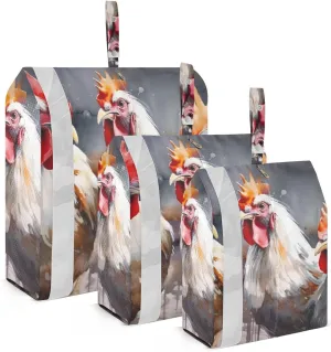 Roosters Painting Packing Cubes Set of 3, Lightweight Travel Luggage Organizers Foldable Bags for Easy Packing and Organization