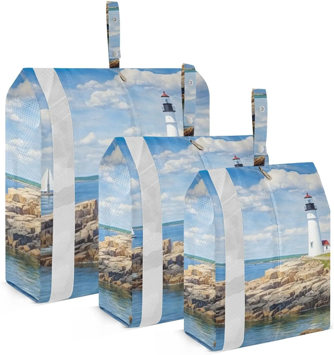 Seacoast Lighthouse Packing Cubes Set of 3, Lightweight Travel Luggage Organizers Foldable Bags for Easy Packing and Organization