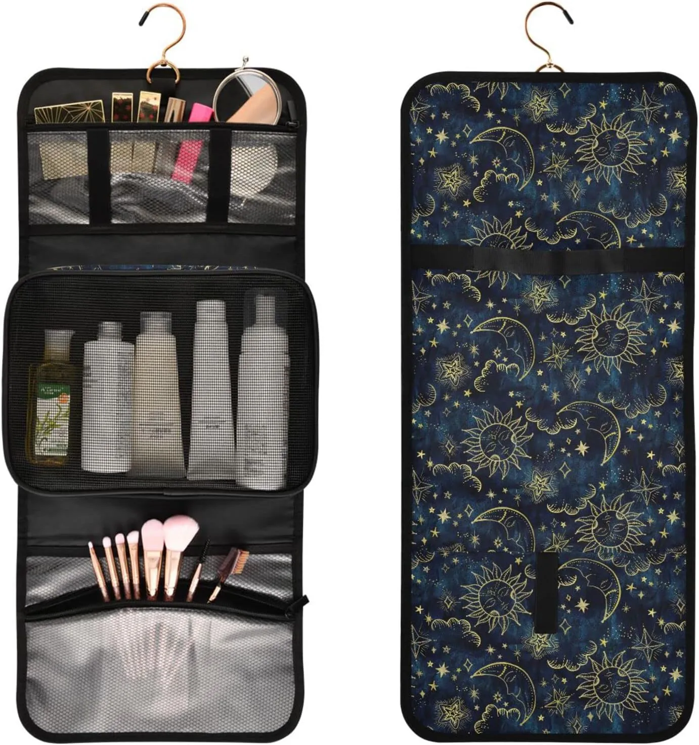 senya Sun Moon Boho Cosmos Astrology Toiletry Bag Hanging Travel Makeup Bag 3 PCS, Portable Makeup Organizer Cosmetic Bag Clear