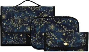 senya Sun Moon Boho Cosmos Astrology Toiletry Bag Hanging Travel Makeup Bag 3 PCS, Portable Makeup Organizer Cosmetic Bag Clear