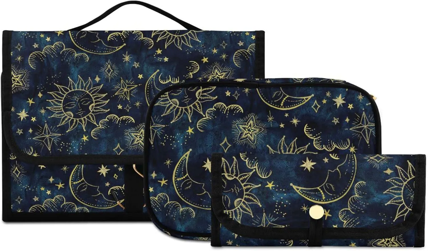 senya Sun Moon Boho Cosmos Astrology Toiletry Bag Hanging Travel Makeup Bag 3 PCS, Portable Makeup Organizer Cosmetic Bag Clear