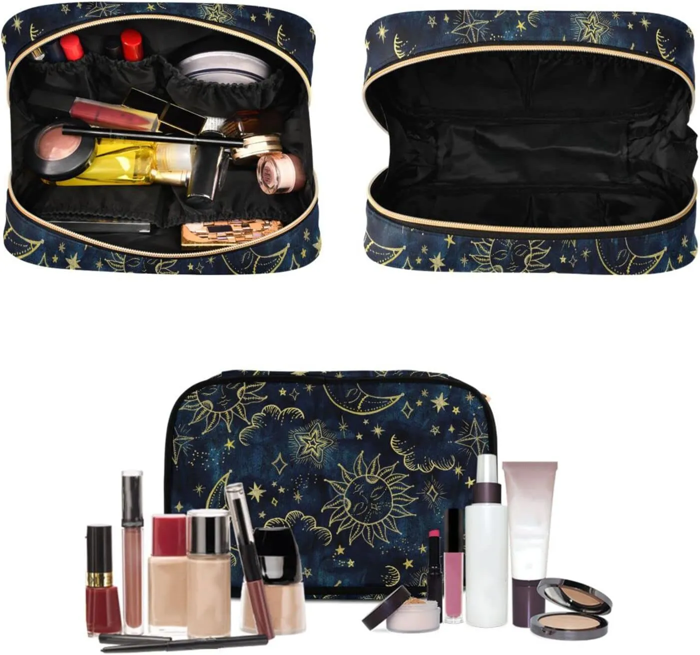 senya Sun Moon Boho Cosmos Astrology Toiletry Bag Hanging Travel Makeup Bag 3 PCS, Portable Makeup Organizer Cosmetic Bag Clear
