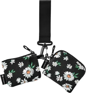 Sexy Chic White Daisy Mini Zip Around Wristlet keychain Wallet for Women with Detachable Dual Pouch Wristlet Portable wallet Coin Purse